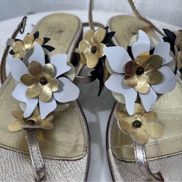 J Crew Collection Made In Italy Leather Gold Floral Boho Elegant Sandals Size 8 - Picture 2 of 15